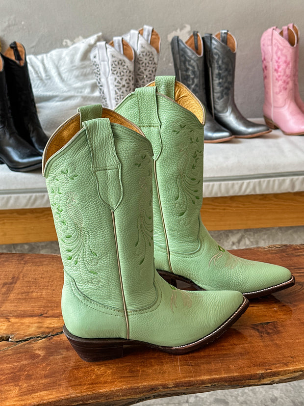 Texas Boots de Piel Verde Menta bordado en Flores