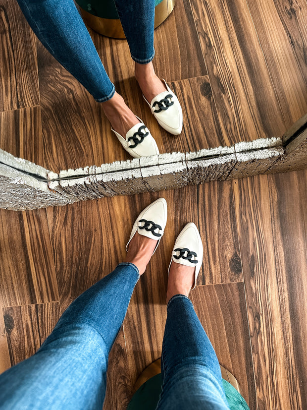 Columbia Ice & Black Matte Chain Mules