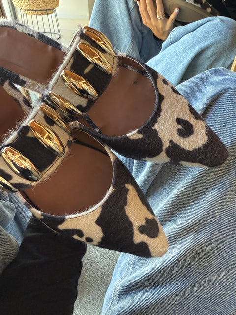 Dakota Cow Print Mules