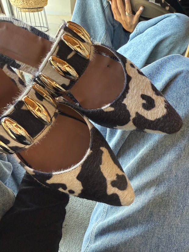 Dakota Cow Print Mules