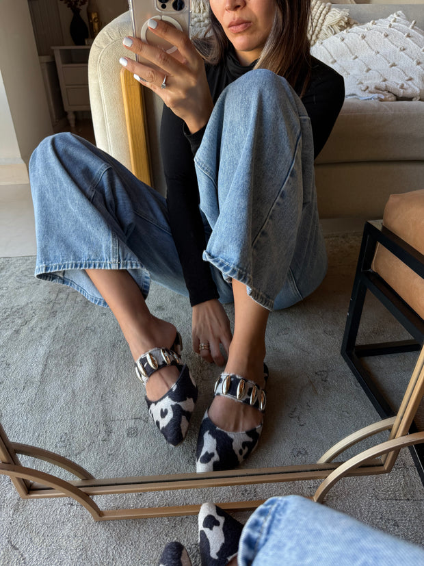 Dakota Cow Print Mules