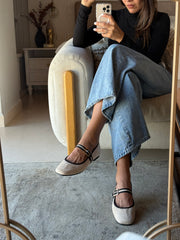 Mary Jane Cream & Black Balerinas