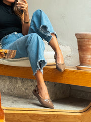 Slingback Flats Taupe Charol Hebilla dorada