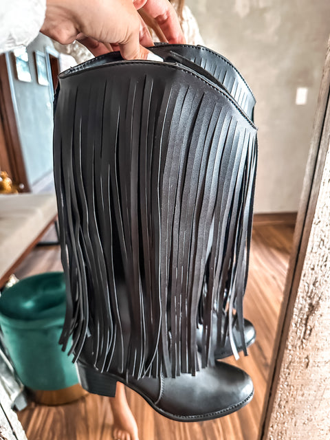 Texas Fringe Black Boots