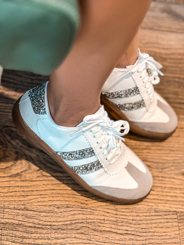 Sporty Glitter Sky Details White Sneakers