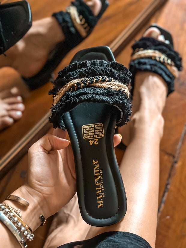 Braid Cancun Black Sandals