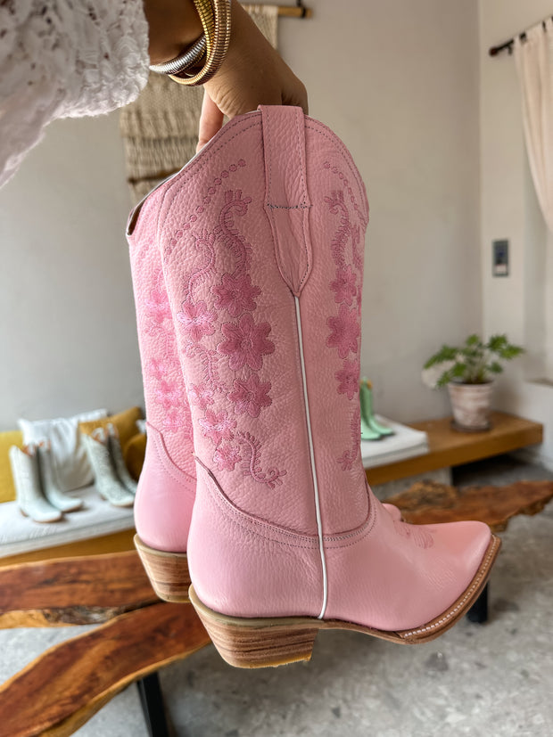 Texas Boots de Piel Rosa bordado en Flores