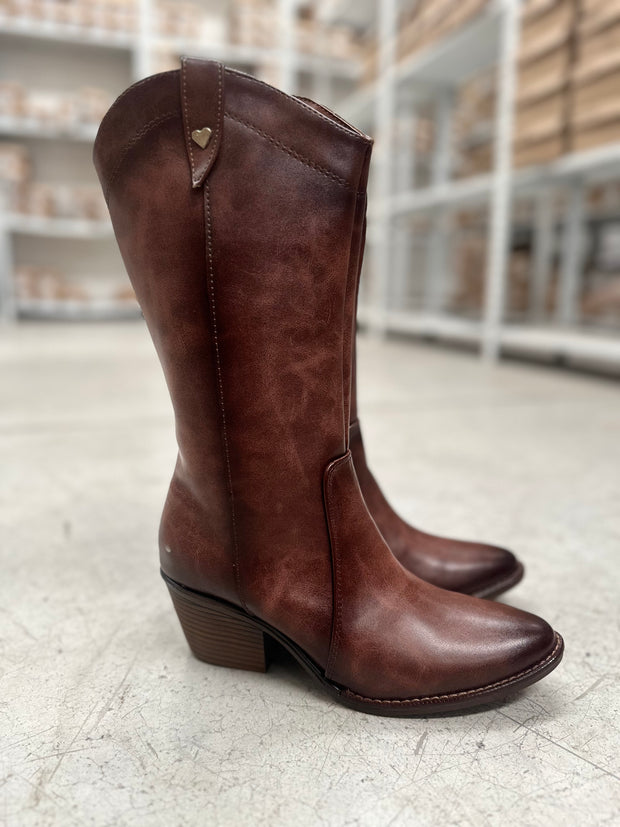 Wild Root | Botas Cowboy Minimal Marrón con Tacón y Corazón Metálico