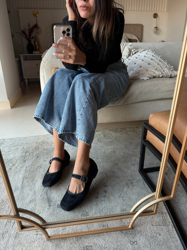 Mary Jane Suede Black Balerinas