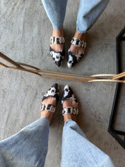 Dakota Cow Print Mules