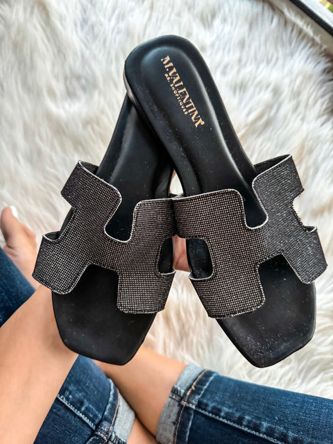 Hera Shiny Black Steel Sandals