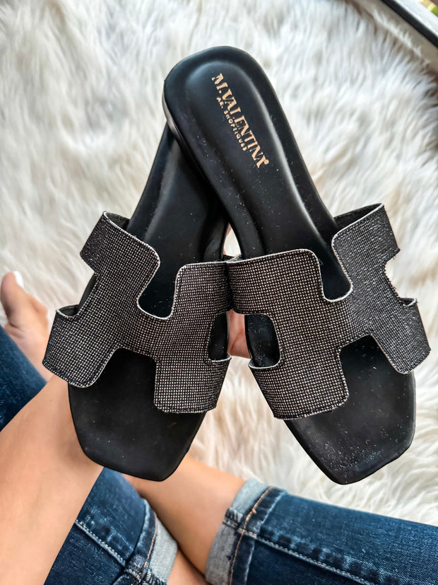 Hera Shiny Black Steel Sandals
