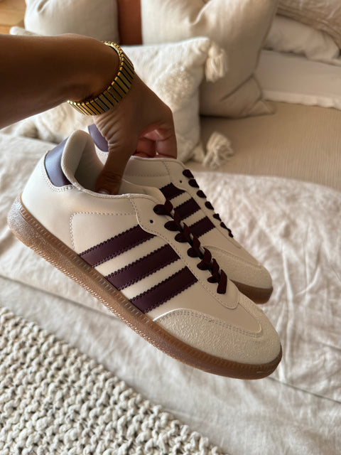 Sporty White Burgundy Stripes Sneakers