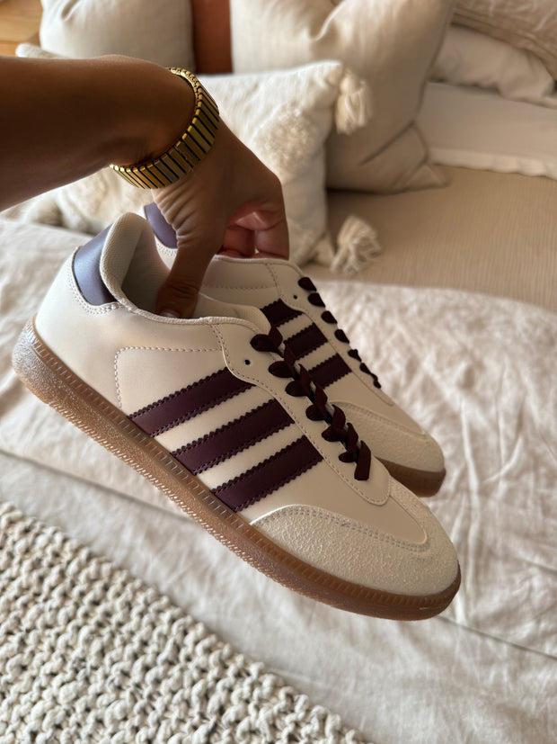 Sporty White Burgundy Stripes Sneakers