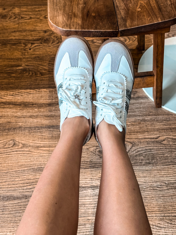 Sporty Glitter Sky Details White Sneakers