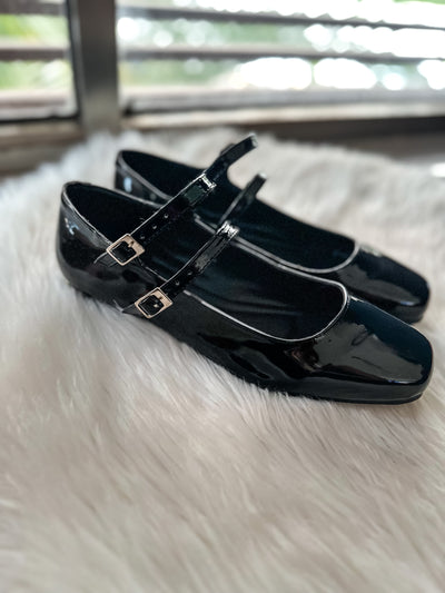 Alexandra Shiny Black Flats