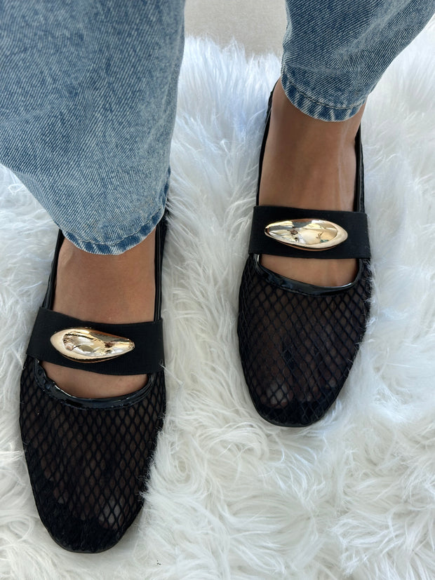 Roby Gold Black Flats