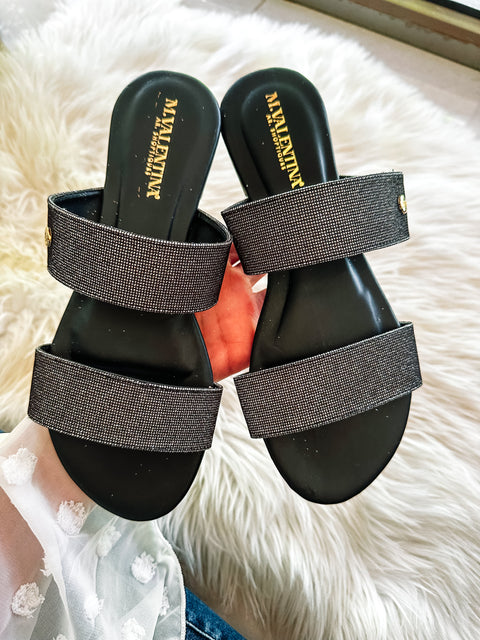 Lagos Shiny Black Steel Sandals