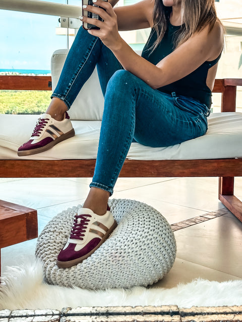 Sporty Burgundy Metallic Sneakers