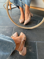 Mia Heels Perlas Oro Tacón mini Nude