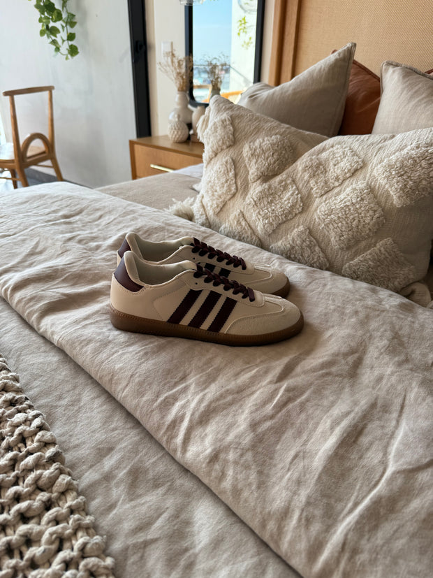 Sporty White Burgundy Stripes Sneakers