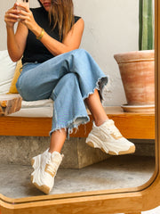 New York Sneakers Ivory detalles Camel