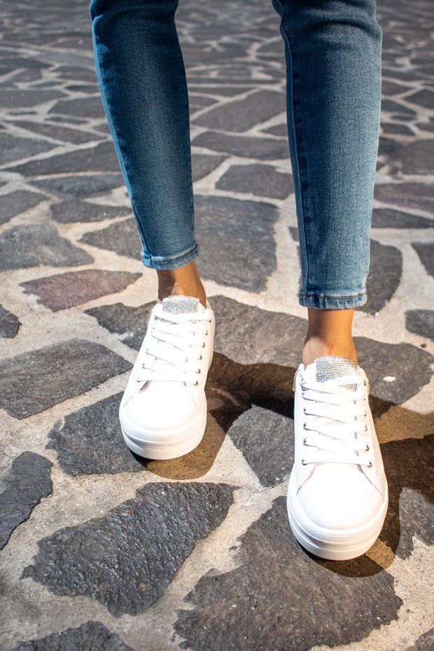 Brooklyn Basic Shiny Heel Tab White Sneakers