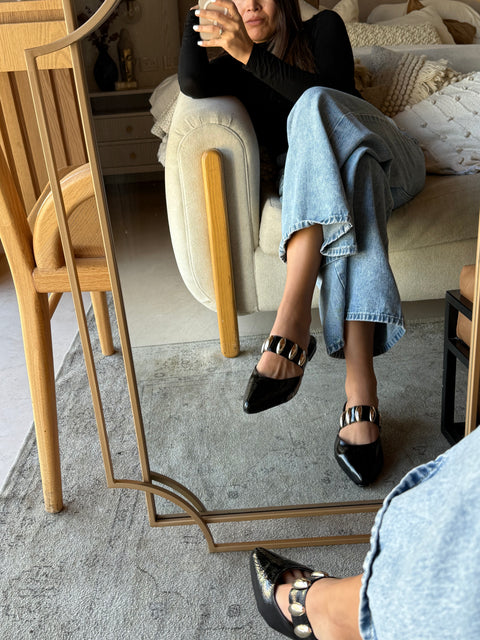 Dakota Black Charol Mules