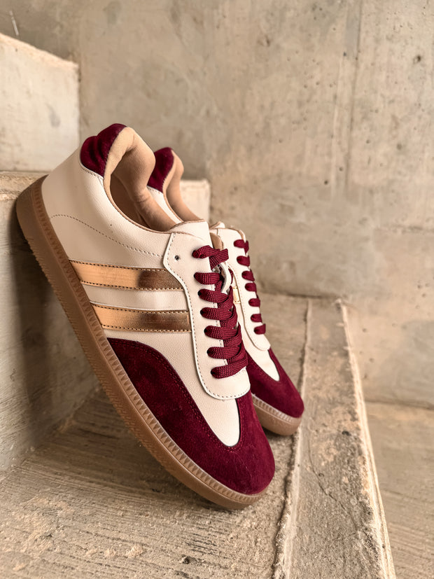 Sporty Burgundy Metallic Sneakers