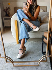 Mary Jane Cream & Black Balerinas