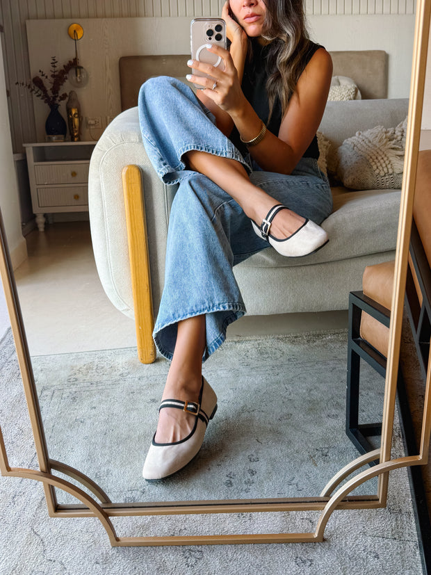 Mary Jane Cream & Black Balerinas