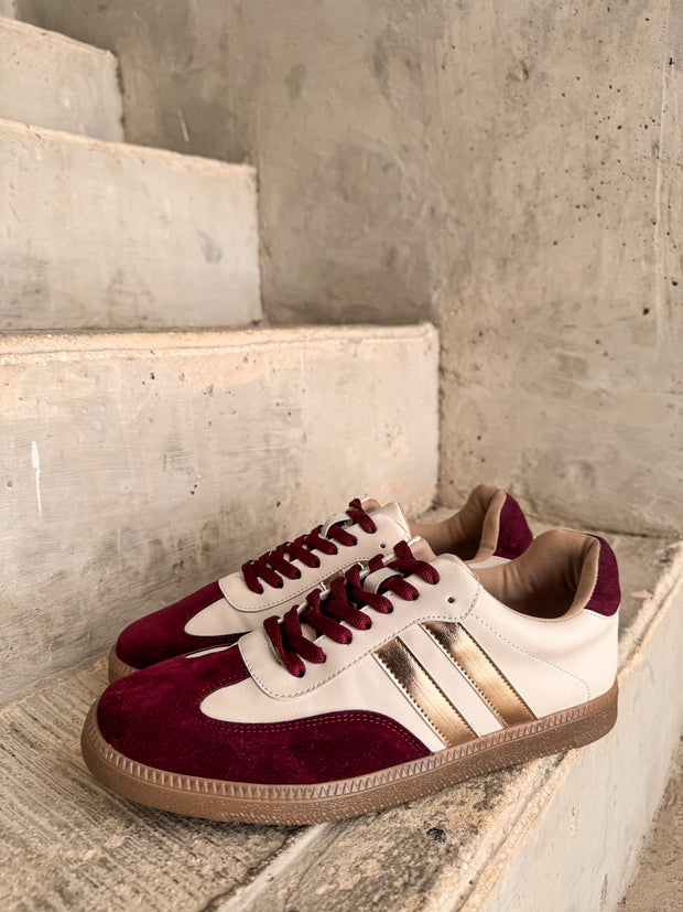 Sporty Burgundy Metallic Sneakers