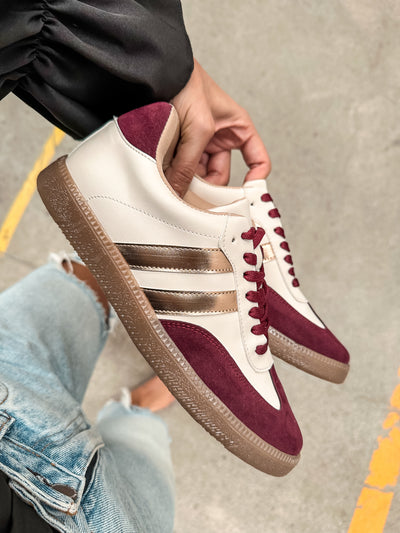 Sporty Burgundy Metallic Sneakers