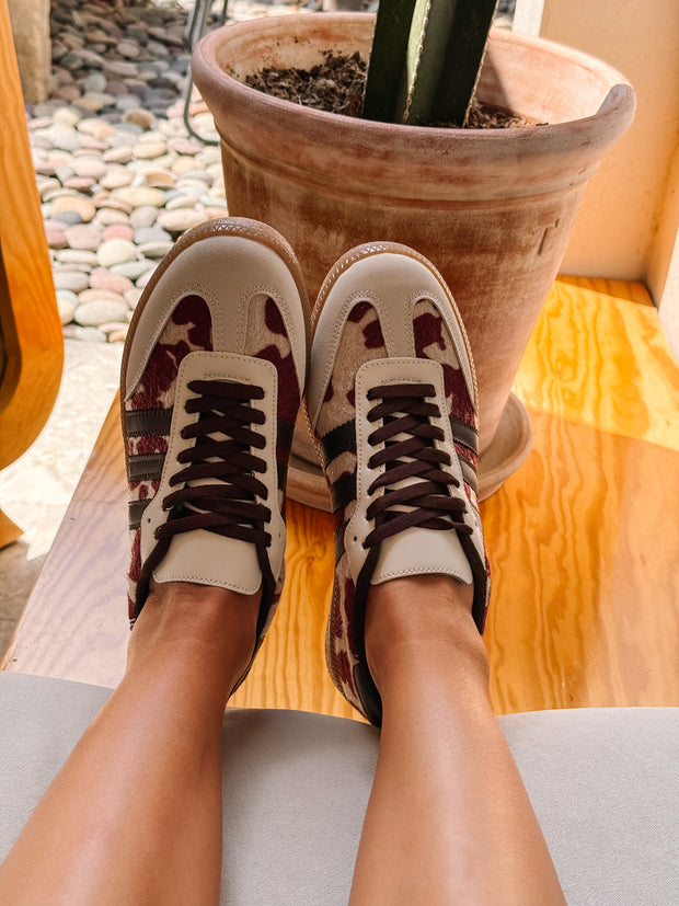 Burgundy Cow Sneakers Sporty