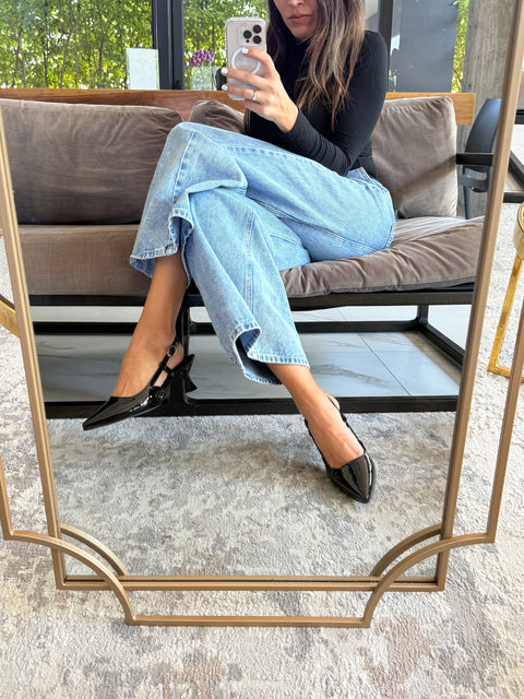 Slingback Black Charol Heels