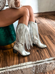 Texas Fringe Silver Boots