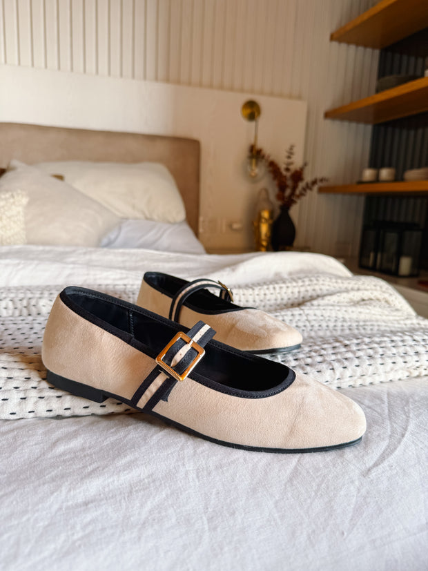 Mary Jane Cream & Black Balerinas