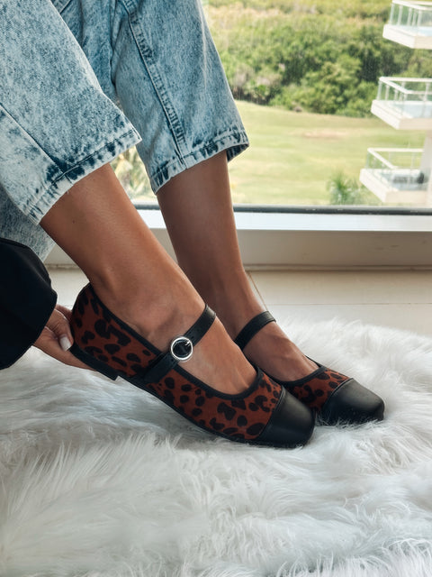Mary Jane Leopard Black Balerinas