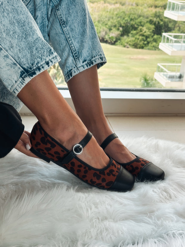 Mary Jane Leopard Black Balerinas