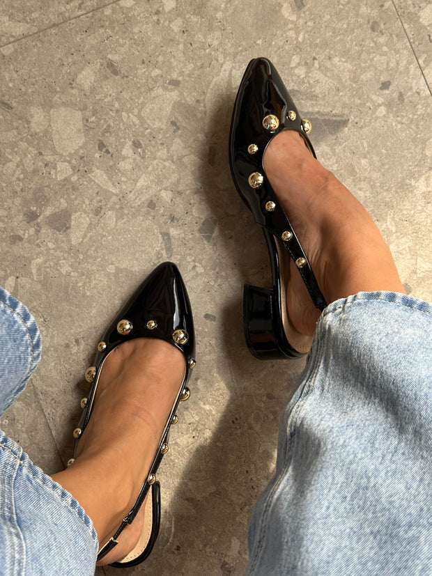 Mia Heels Perlas Oro Tacón mini Negro