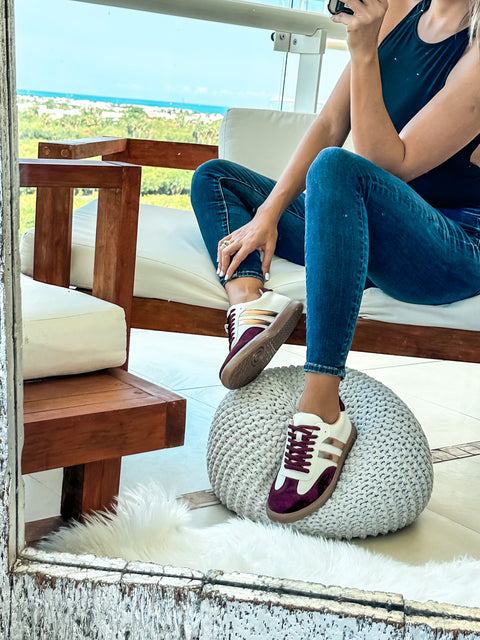 Sporty Burgundy Metallic Sneakers