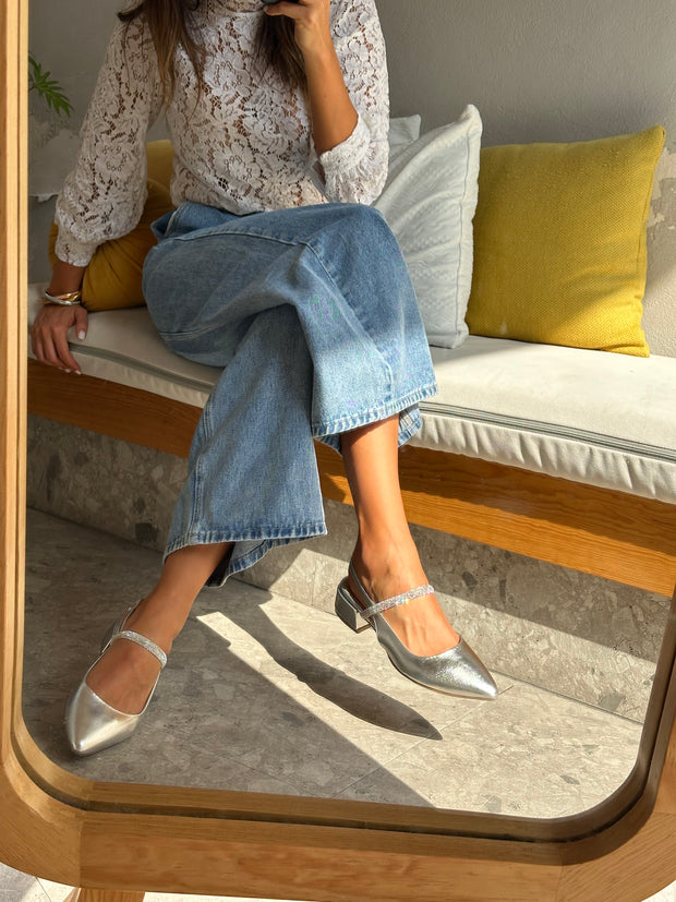 Mia Heels Tira Brillantes Tacón mini Plata