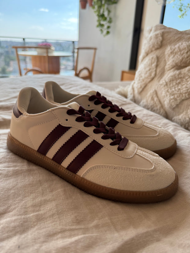 Sporty White Burgundy Stripes Sneakers