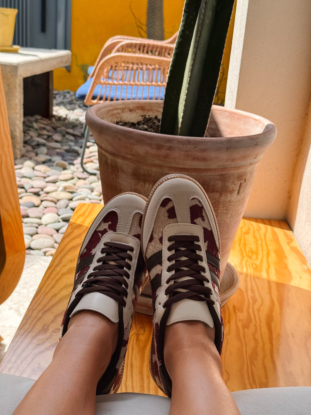 Burgundy Cow Sneakers Sporty