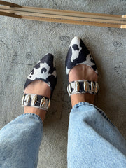 Dakota Cow Print Mules