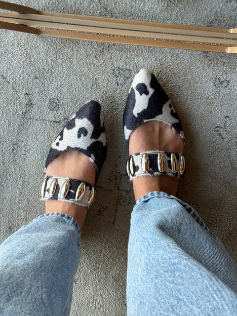 Dakota Cow Print Mules
