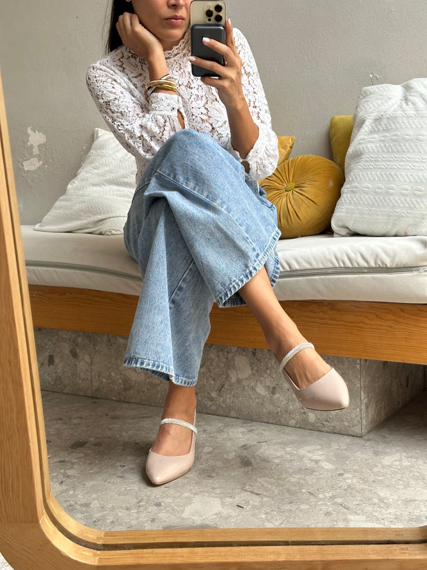 Mia Heels Tira Brillantes Tacón mini Nude