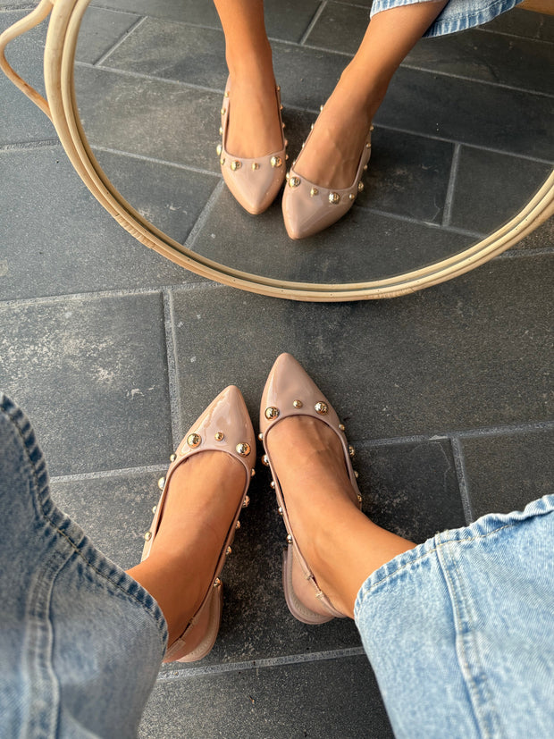 Mia Heels Perlas Oro Tacón mini Nude