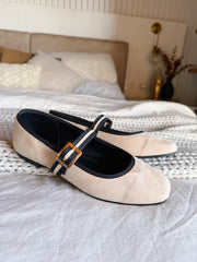 Mary Jane Cream & Black Balerinas