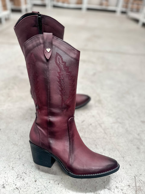 Borgoña Savage | Botas Cowboy Mujer con Tacón y Bordado Clásico